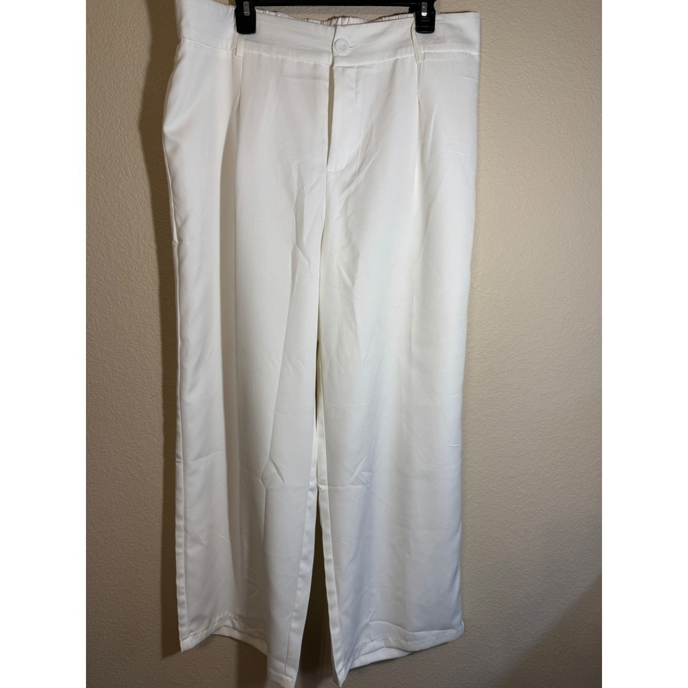 SHEIN CURVE Wide Leg Crop Pants White Elastic Waist Palazzo Cropped Size 2XL